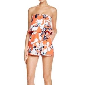 Like New Aqua Floral Double Layer Strapless Romper